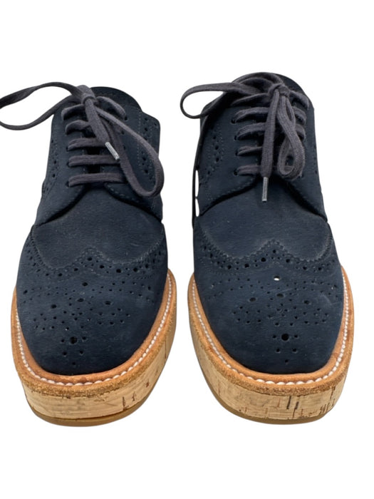 Prada Shoe Size 36.5 Blue & Brown Suede Cork Sole Lace Up Oxford Shoes Blue & Brown / 36.5