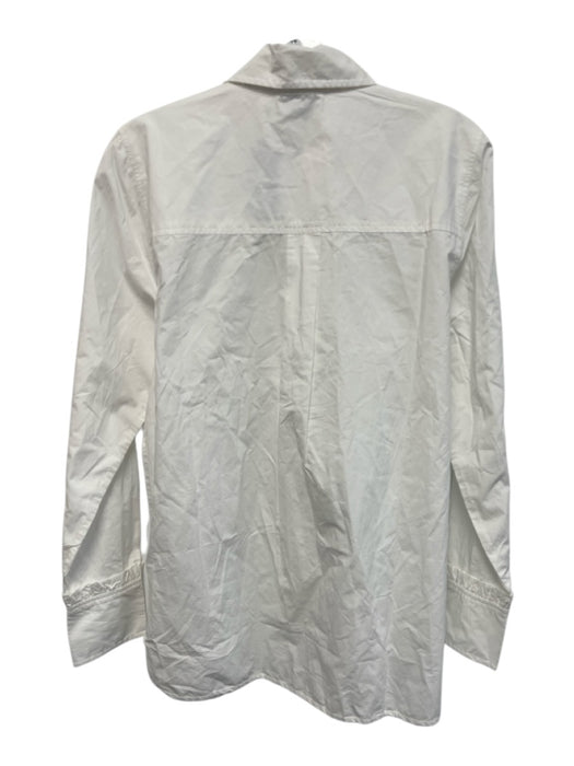 Ganni Size Est M White Cotton Ruffle Detail Button Down Shirt White / Est M
