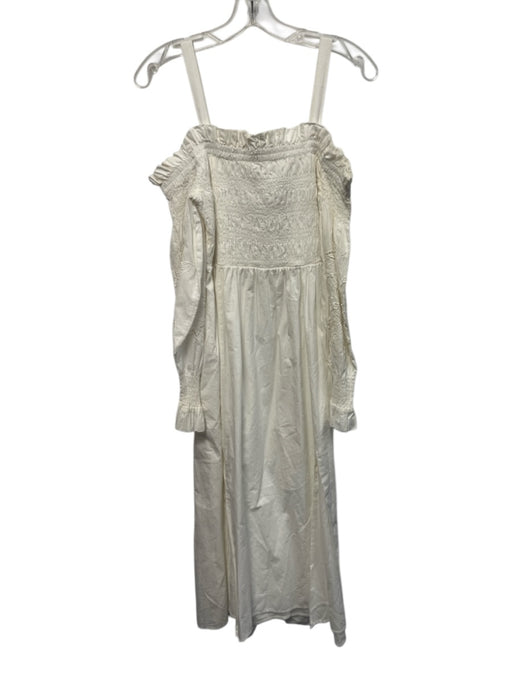 All Saints Size 4 Off White Cotton Floral Embroidery Long Sleeve Maxi Dress Off White / 4