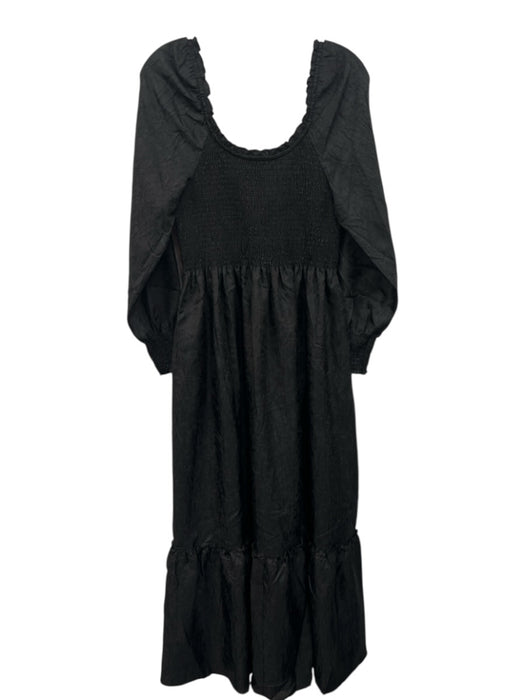 Hill House Size Small Black Polyester Long puff sleeve Crinkle Shirred Dress Black / Small