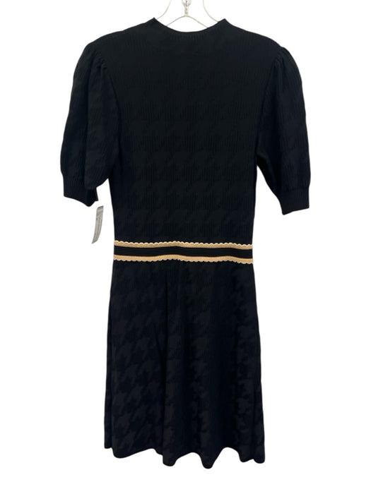 Sandro Size 40 Black, Beige, White Viscose Blend Short Puff Sleeve Dress Black, Beige, White / 40