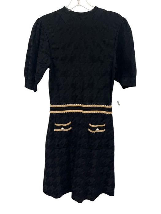Sandro Size 40 Black, Beige, White Viscose Blend Short Puff Sleeve Dress Black, Beige, White / 40