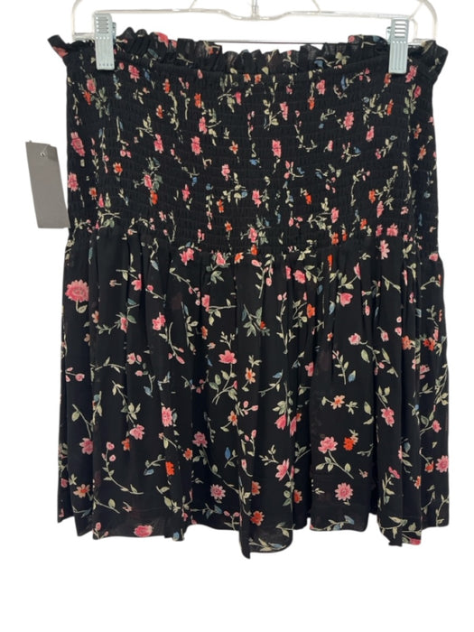 Ganni Size 36 Black & Multi Viscose Shirred Floral Gathered Skirt Black & Multi / 36