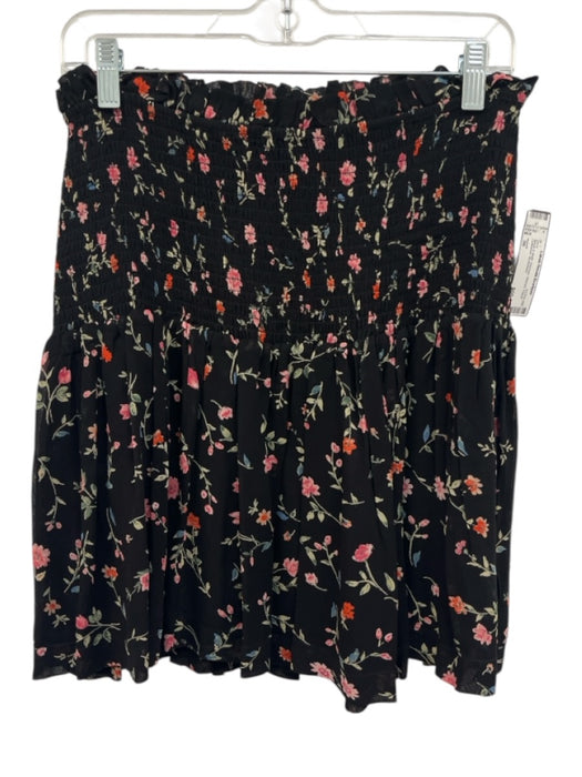 Ganni Size 36 Black & Multi Viscose Shirred Floral Gathered Skirt Black & Multi / 36