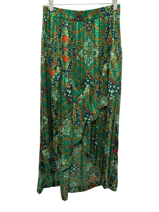 Ba&sh Size 3 Green, Yellow, Blue Polyester Blend Elastic Waist Floral Midi Skirt Green, Yellow, Blue / 3