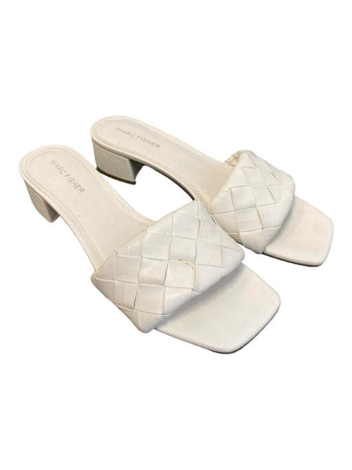 Marc Fisher Shoe Size 8.5 White Leather Square Toe Open Toe Block Heel Shoes White / 8.5
