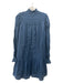 Sea New York Size 0 Navy Blue Ramie Ruffle Neck smocked Long Sleeve Dress Navy Blue / 0