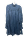 Sea New York Size 0 Navy Blue Ramie Ruffle Neck smocked Long Sleeve Dress Navy Blue / 0