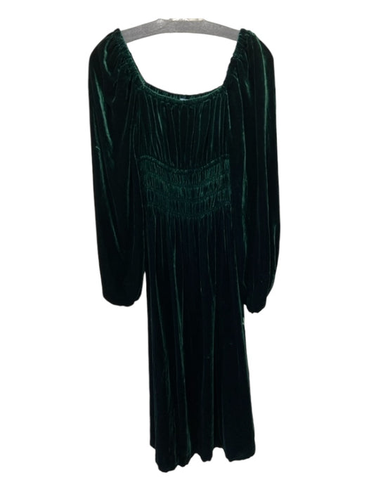 Hill House Size XS Dark Green Viscose Velvet Square Neck Elastic Waist Dress Dark Green / XS