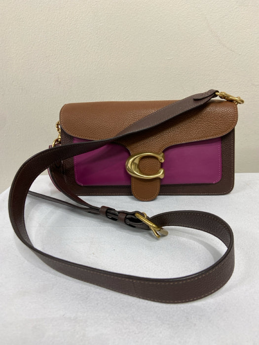 Coach Magenta & Brown Leather Magnetic Snap Goldtone Hardware Pebbled Bag