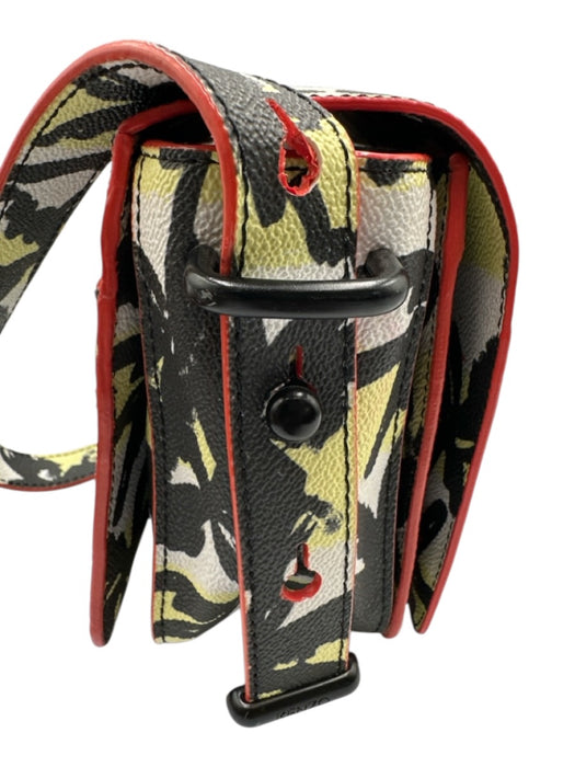 Kenzo Yellow, Black, Red Vegan Leather Turnlock Graffiti Flap shoulder bag Bag Yellow, Black, Red / S