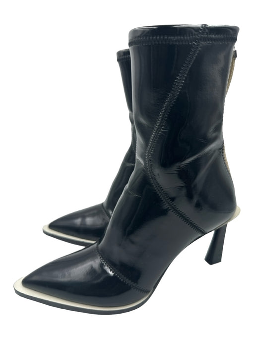 Fendi Shoe Size 37 Black & Beige Leather Calf High Pointed Toe Midi Booties Black & Beige / 37