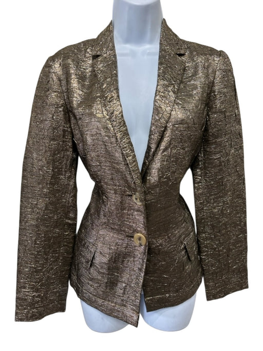 Lanvin Size XS Gold Lame Flap Pockets Above knee Blazer Skirt Set Gold / XS