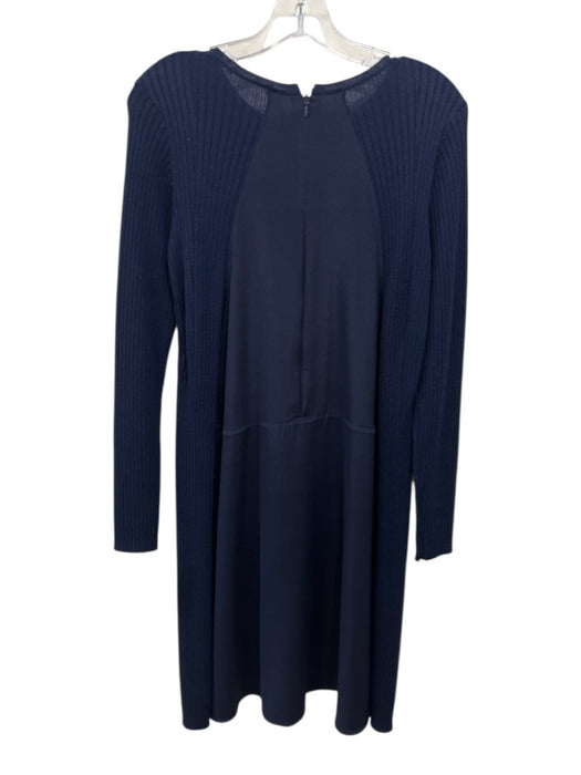 St John Size 2 Navy Blue Wool & Silk Blend Ribbed Knit Fabric Block Dress Navy Blue / 2