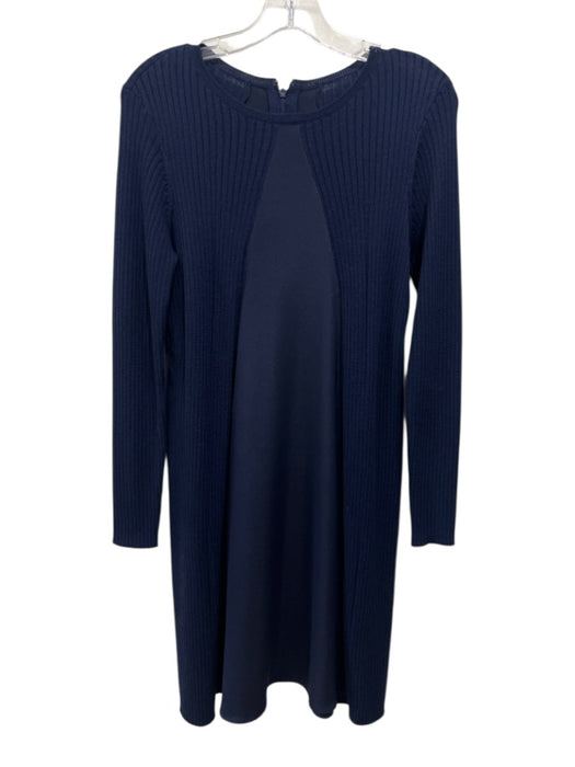 St John Size 2 Navy Blue Wool & Silk Blend Ribbed Knit Fabric Block Dress Navy Blue / 2