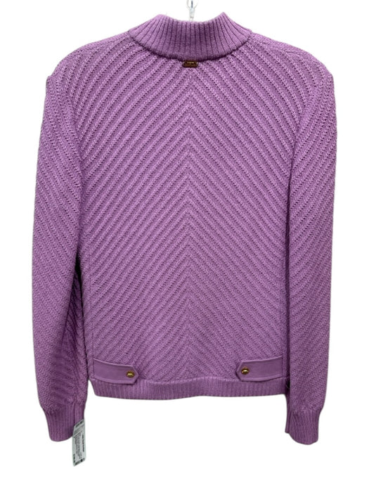 St John Sport Size P Lilac Purple Wool Blend Diagonal Rib Mock Neck Jacket Lilac Purple / P