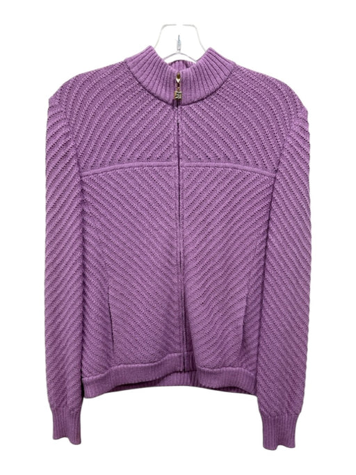 St John Sport Size P Lilac Purple Wool Blend Diagonal Rib Mock Neck Jacket Lilac Purple / P