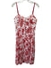 Club Monaco Size 2 White & Red Polyester floral print V Neck Pleated Midi Dress White & Red / 2