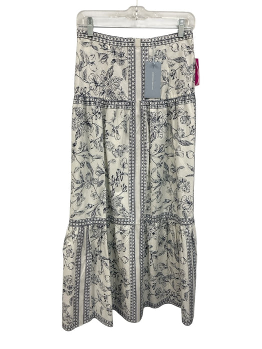 Antonio Melani Size 4 White & Blue Cotton Back Zip Abstract Floral Midi Skirt White & Blue / 4
