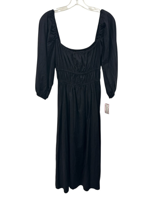 Reformation Size S Black Cotton Puff 1/2 Sleeve Square Neck Empire Waist Dress Black / S