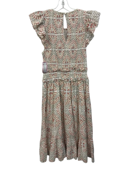 Cleobella Size S Pink, Gray, White Cotton Ruffle Cap Sleeve Abstract Print Dress Pink, Gray, White / S