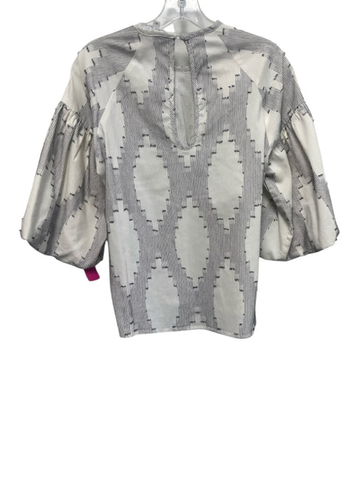 Hunter Bell Size XS White & Gray Cotton Puff 1/2 Sleeve Embroidered Top White & Gray / XS