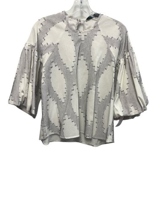 Hunter Bell Size XS White & Gray Cotton Puff 1/2 Sleeve Embroidered Top White & Gray / XS