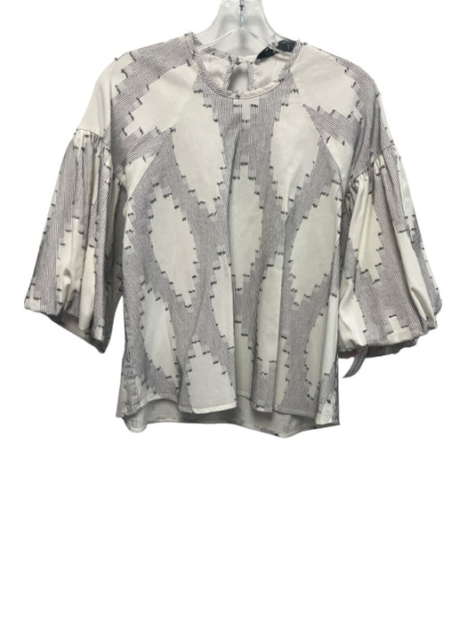 Hunter Bell Size XS White & Gray Cotton Puff 1/2 Sleeve Embroidered Top White & Gray / XS