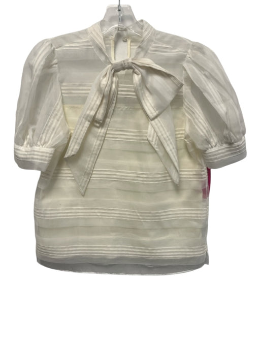 Hunter Bell Size S White Polyester & Cotton Short Puff Sleeve Sheer Overlay Top White / S