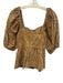 Ganni Size 36 Beige Cotton Short Puff Sleeve Eyelet Lace Buttons Peplum Top Beige / 36