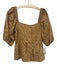 Ganni Size 36 Beige Cotton Short Puff Sleeve Eyelet Lace Buttons Peplum Top Beige / 36