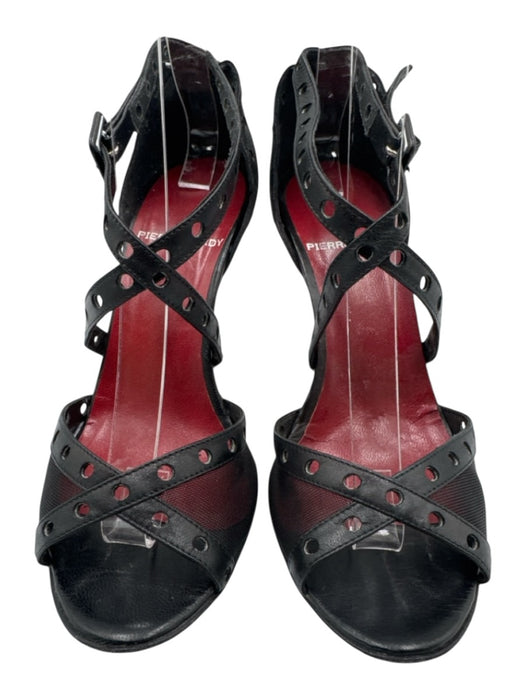 Pierre Hardy Shoe Size 37 Black Leather Netting Peep Toe Ankle Strap Sandals Black / 37