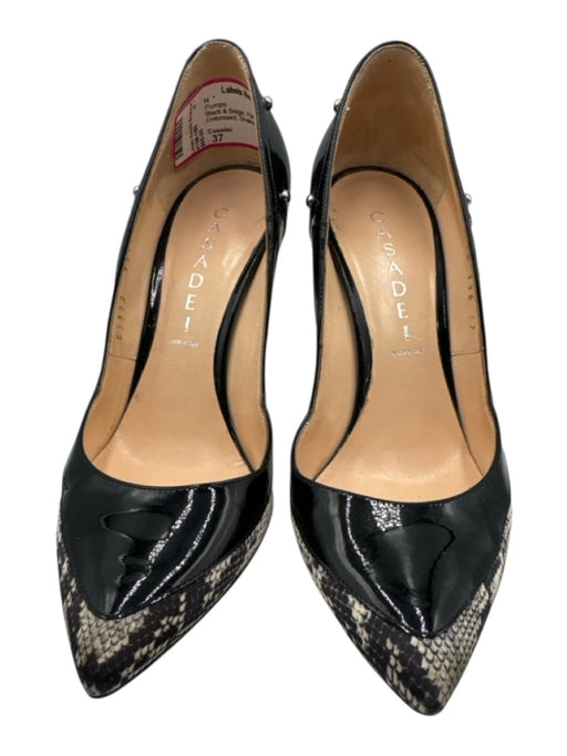Casadei Shoe Size 37 Black & Beige Patent Leather Embossed Snake Print Pumps Black & Beige / 37