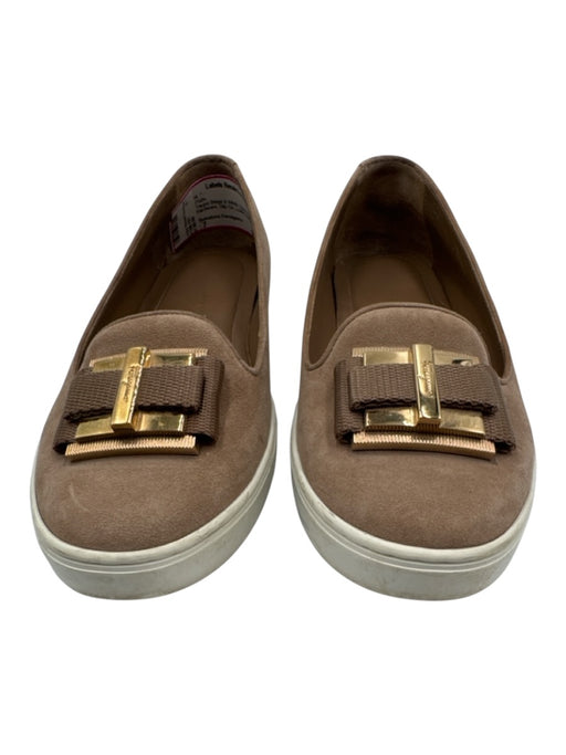 Salvatore Ferragamo Shoe Size 7 Taupe Beige & White Suede Loafer Slip On Flats Taupe Beige & White / 7