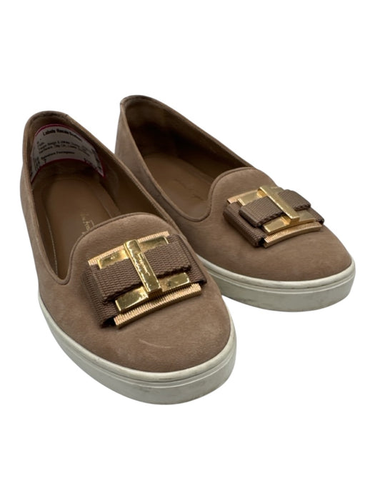 Salvatore Ferragamo Shoe Size 7 Taupe Beige & White Suede Loafer Slip On Flats Taupe Beige & White / 7