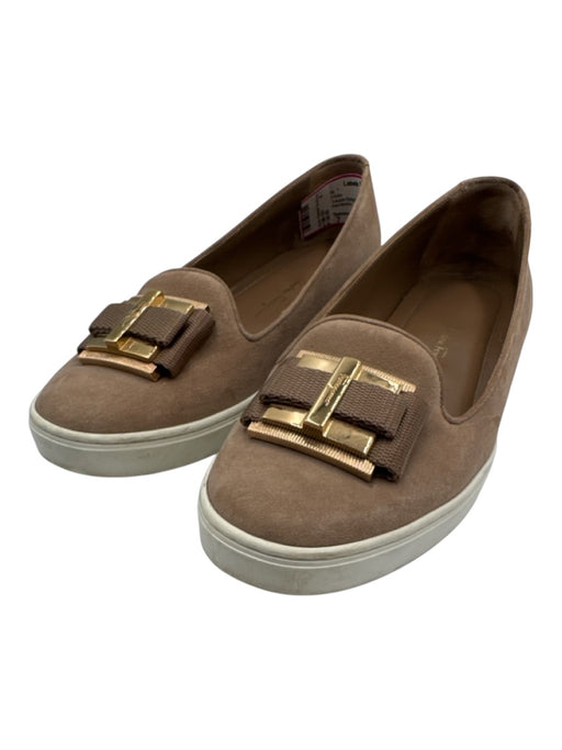 Salvatore Ferragamo Shoe Size 7 Taupe Beige & White Suede Loafer Slip On Flats Taupe Beige & White / 7