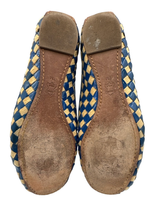 Tory Burch Shoe Size 7 Blue & Yellow Patent Leather Basket Weave Round Toe Flats Blue & Yellow / 7