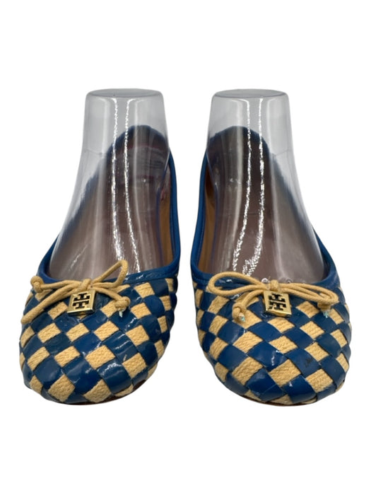 Tory Burch Shoe Size 7 Blue & Yellow Patent Leather Basket Weave Round Toe Flats Blue & Yellow / 7