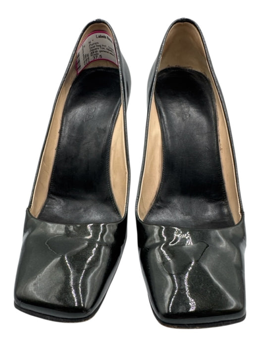 Prada Shoe Size 37.5 Green Patent Leather Square Toe Stiletto Glitter Pumps Green / 37.5