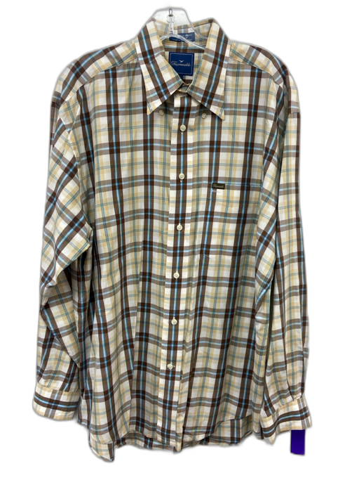 Facconable Size L Brown & Multi Cotton Plaid Button Down Men's Long Sleeve Shirt Brown & Multi / L