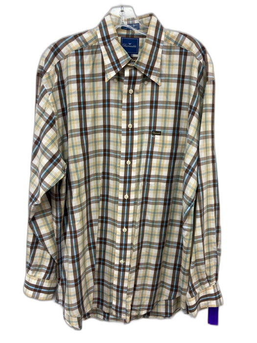 Facconable Size L Brown & Multi Cotton Plaid Button Down Men's Long Sleeve Shirt Brown & Multi / L