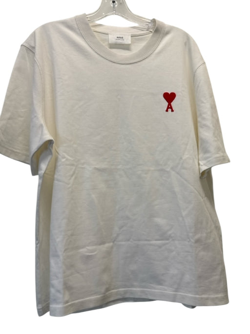 AMI Size Est L White Cotton Solid T shirt Crew Men's Short Sleeve White / Est L