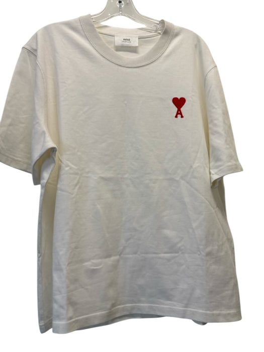 AMI Size Est L White Cotton Solid T shirt Crew Men's Short Sleeve White / Est L