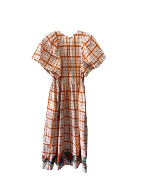 Rhode Size S Orange & White Cotton Windowpane Floral Detail Short Sleeve Dress Orange & White / S
