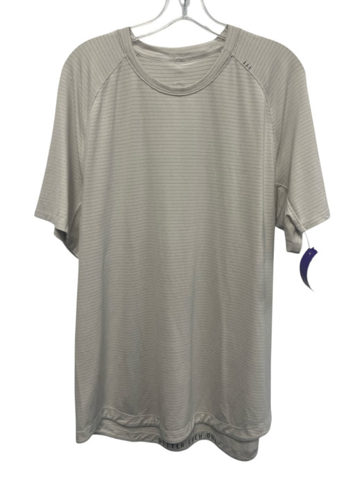 Lululemon Size Est XL Beige Synthetic Striped Athletic Curved Hem Short Sleeve Beige / Est XL