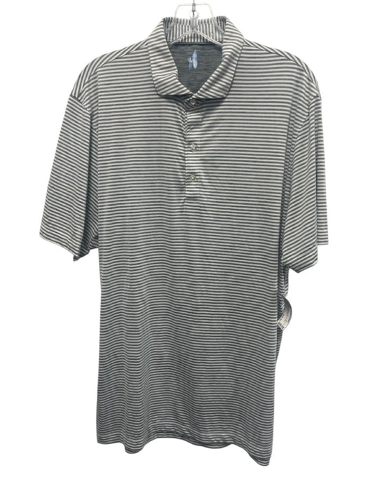 Johnnie O Size L Gray & White Synthetic Striped Polo Athleisure Short Sleeve Gray & White / L