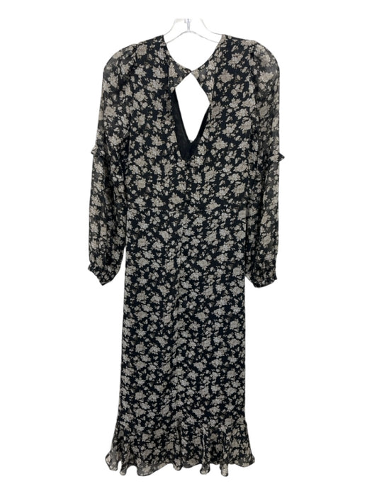 Zara Size S Black, White & Beige Polyester V Neck Floral Long Sleeve Knit Dress Black, White & Beige / S