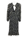 Zara Size S Black, White & Beige Polyester V Neck Floral Long Sleeve Knit Dress Black, White & Beige / S