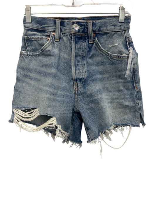 RE/DONE Size 24 Light Wash Cotton Denim Button Fly Raw Hem High Rise Shorts Light Wash / 24