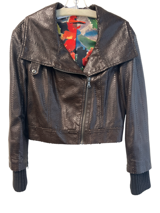 Alice & Olivia Size Est Small Brown Lamb leather Zip No pockets Jacket Brown / Est Small